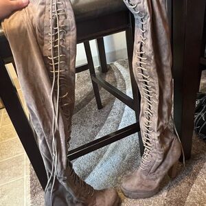 Brown Lace-Up Over-the-Knee Boots